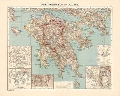 Peloponneses cum Attica by Heinrich Kiepert, 1914 — digital art print download