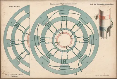 Diagram of an Alternating Current machine by Walter Möschke, 1900 — digital art print download