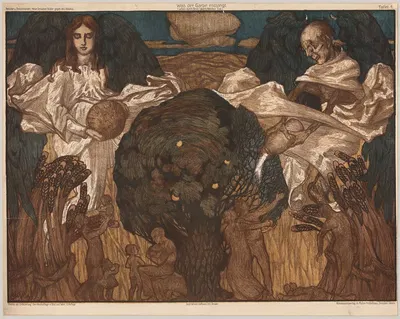 What emerges from the sheaf (life through bread—death through alcohol) by Wilhelm Hoffmann, A.G., 1909 — digital art print…