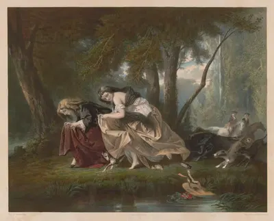 Лани в лесу by Клод Ренье, 1846 — digital art print download