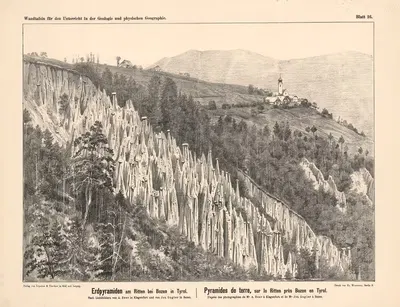 Erdpyramiden am Ritten bei Bozen in Tyrol by A. Beer, 1889 — digital art print download