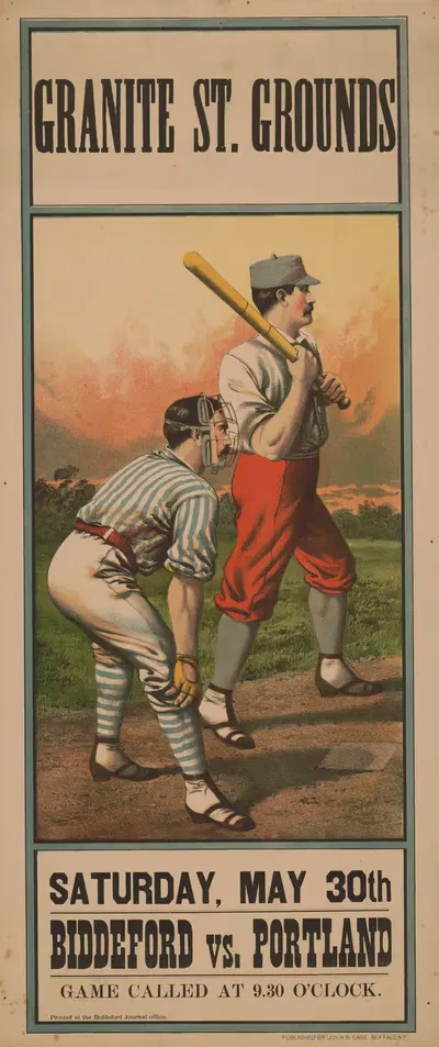 Biddeford vs. Portland Granite St. grounds, Saturday, May 30th by Clay & Richmond, 1885 — digital art print download
