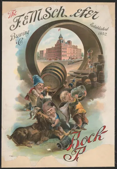 Пивоварня F. & M. Шефер, основана в 1824 году, боковое пиво by Дж. Оттманн Лит. Ко., 1897 — digital art print download