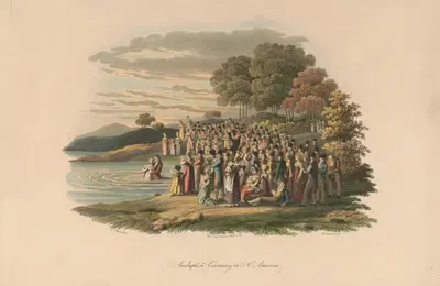 Anabaptist ceremony in North America by Jacques Gérard Milbert, 1819 — digital art print download