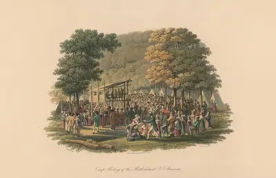 Camp meeting of the Methodists in North America by Jacques Gérard Milbert, 1819 — digital art print download