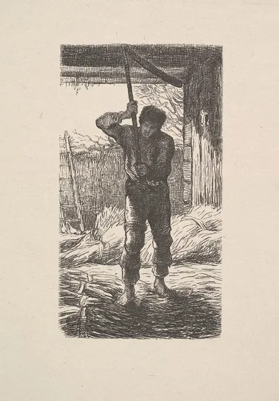 Мужчина, обмолачивающий пшеницу by Жак-Адриен Лавьель, 1853 — digital art print download