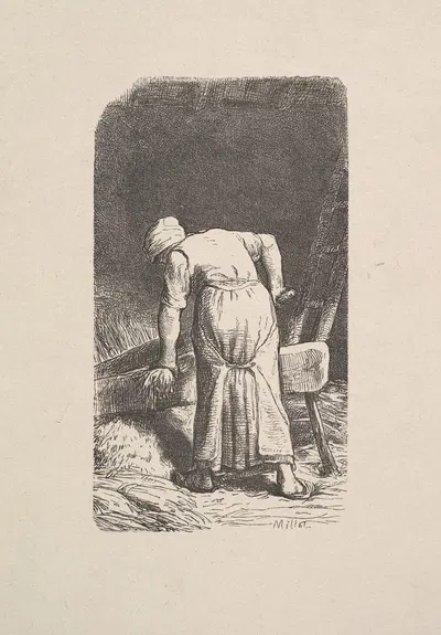 Женщина, режущая пшеницу by Жак-Адриен Лавьель, 1853 — digital art print download