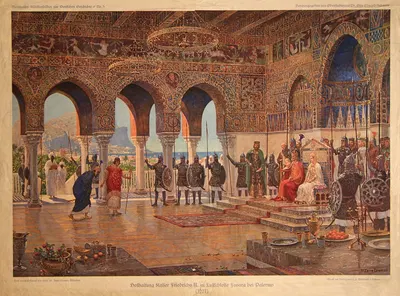 The court of Emperor Frederick II at Palermo by Michael Zeno Diemer, 1920 — digital art print download