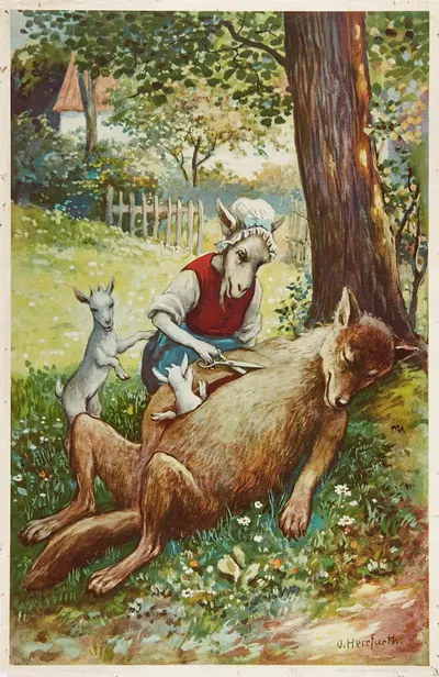 The Wolf and the Seven Little Goats by Oskar Herrfurth, 1933 — digital art print download