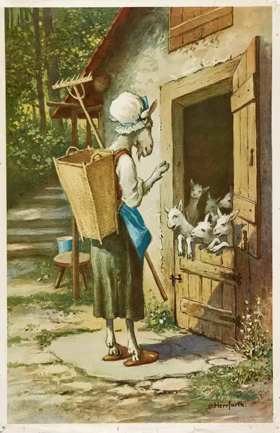 The Wolf and the Seven Little Goats by Oskar Herrfurth, 1933 — digital art print download