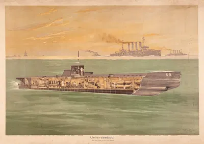 Submarine by Willy Stöwer, 1915 — digital art print download