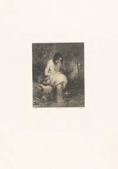 Полуголая женщина купается на краю воды by Адольф Муйлерон, 1848-1862 — digital art print download