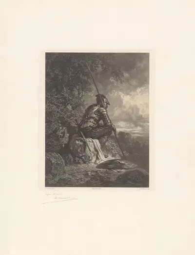 Солдат в доспехах смотрит на долину by Адольф Муйлерон, 1848-1862 — digital art print download
