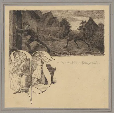 Boy flees from the horse. by Carl Thomsen, 1865-1912 — digital art print download
