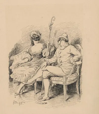 Man and woman at a masquerade ball by Carl Thomsen, 1898 — digital art print download