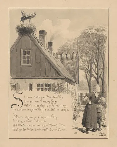 Storken sidder på Bondens Tag by Carl Thomsen, 1889 — digital art print download