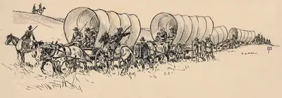 Караван американских поселенцев защищен солдатами от коренных американцев. by Георг Тормер — digital art print download
