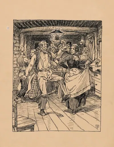 Танец в хижине с травяной крышей by Георг Тормер — digital art print download
