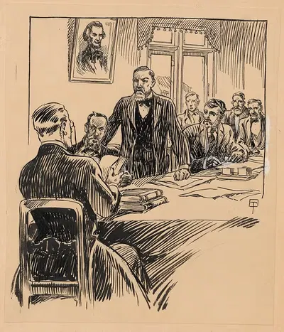 Мужчины проводят собрание за длинным столом by Георг Тормер, 1925 — digital art print download