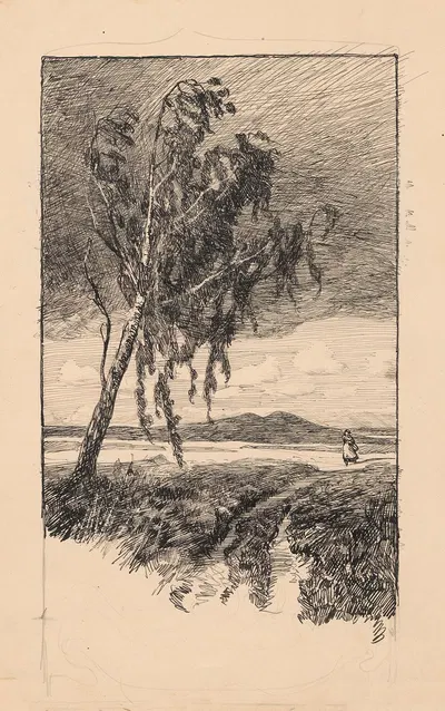 У дороги стоит одна береза. by Ханс Николай Хансен, 1870-1923 — digital art print download