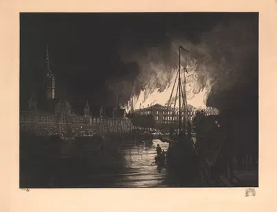 Пожар в дворце Кристиансборг 1884 года by Ханс Николай Хансен, 1870-1923 — digital art print download