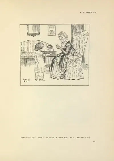 The old lady – The essays of Leigh Hunt by Henry Matthew Brock, 1914 — digital art print download
