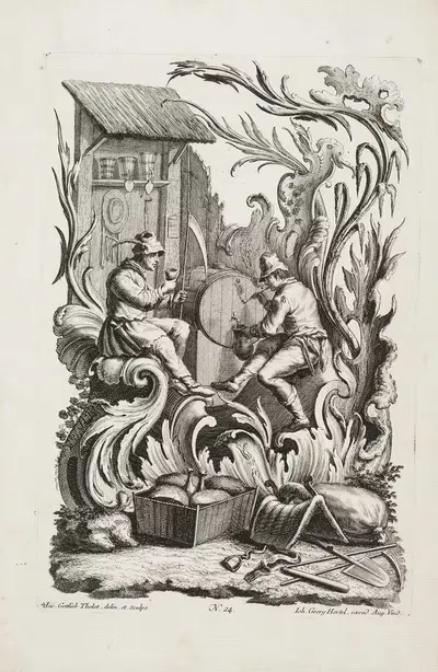 Изображение двух рабочих, пьющих вино by Якоб Готлиб Теллот, 1730-1768 — digital art print download