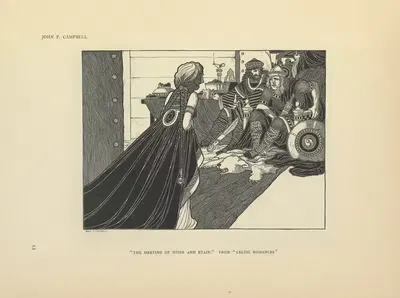 The meeting of Mìdir and Etain – Celtic Romances by John Patrick Campbell, 1914 — digital art print download