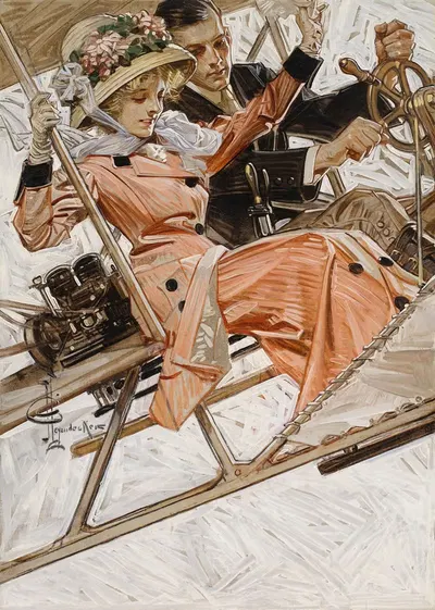 Первый полет на самолете by Джозеф Кристиан Лейендеккер, 1909 — digital art print download