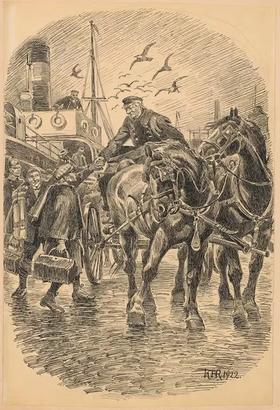 Мальчик прощается с мужчиной в повозке, запряженной лошадью by Карл Хансен Рейстрюп, 1922 — digital art print download