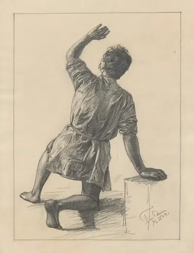 Человек на коленях поднимает руку by Петер Том-Петерсен, 1882 — digital art print download