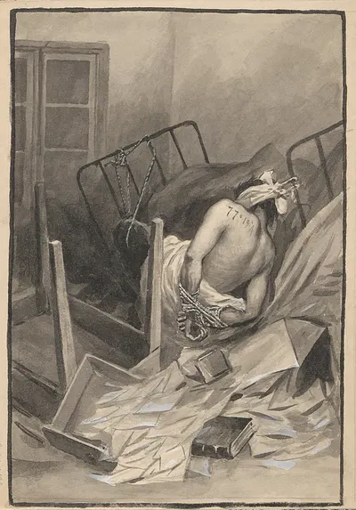 Young man tied up and bound to a bed by Poul Steffensen, 1885-1923 — digital art print download