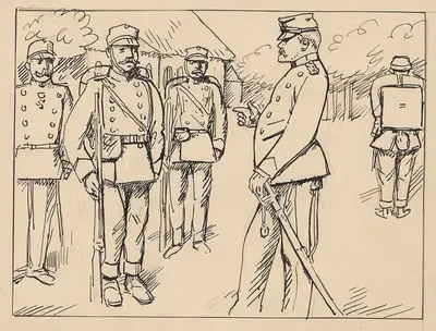 Солдаты стоят смирно перед командиром. by Расмус Кристиансен, 1880-1940 — digital art print download