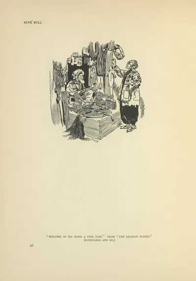 Holding in his hand a fine fish – The Arabian Nights by René Bull, 1914 — digital art print download