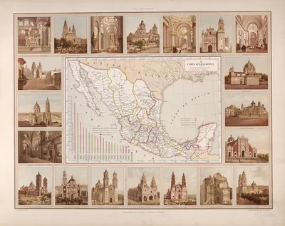 Ecclesiastical map by Antonio García Cubas, 1885 — digital art print download