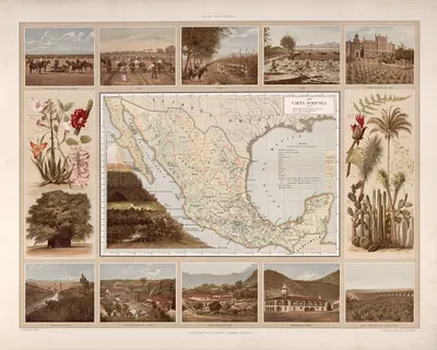 Agricultural map by Antonio García Cubas, 1885 — digital art print download