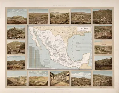 Mineral map by Antonio García Cubas, 1885 — digital art print download