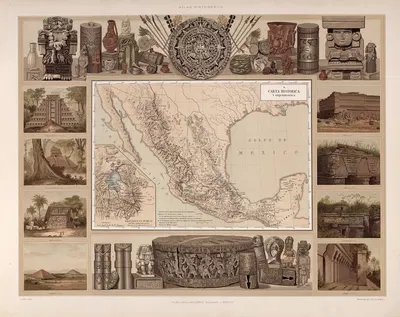 Historical and Archaeological map by Antonio García Cubas, 1885 — digital art print download