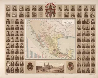 Царствование Новой Испании вокруг карты Мексики by Антонио Гарсия Кубас, 1885 — digital art print download