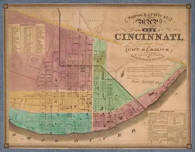 Topographical map of the city of Cincinnati by Doolittle & Munson, 1831 — digital art print download