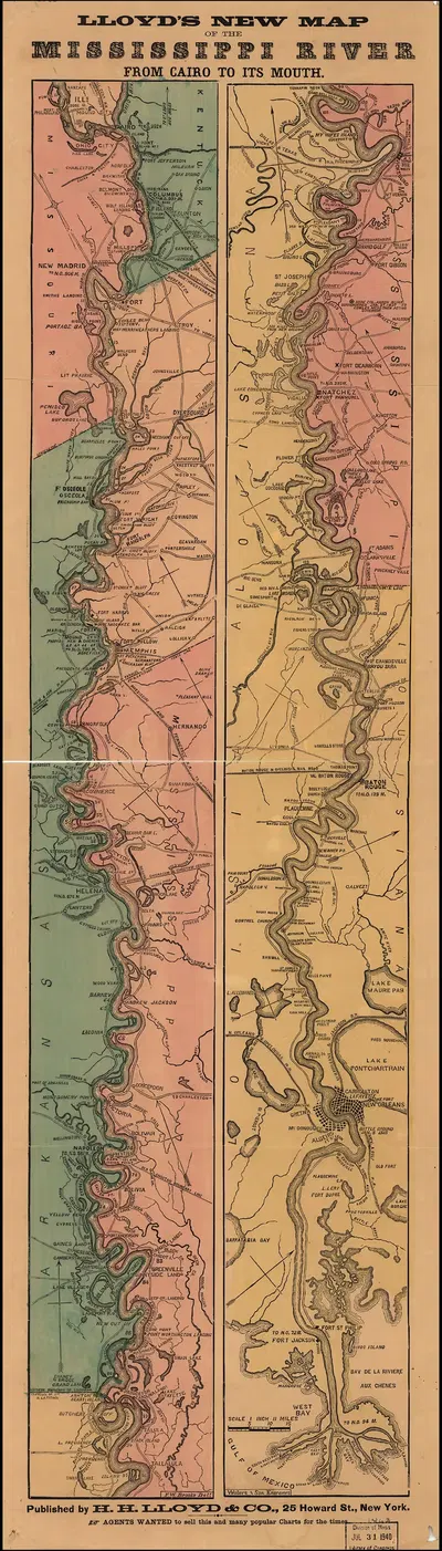 Новая карта Ллойда реки Миссисипи от Каира до устья by Х. Х. Ллойд и Ко, 1863 — digital art print download