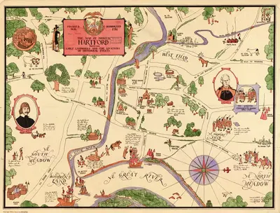 Map of pioneer Hartford by James Goldie, 1927 — digital art print download