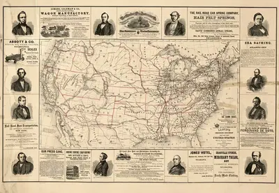 Lloyd's American railroad map of the United States, showing the three proposed roads and the overland mail route to the…