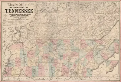 Lloyd's official map of the State of Tennessee by James T. Lloyd, 1862 — digital art print download
