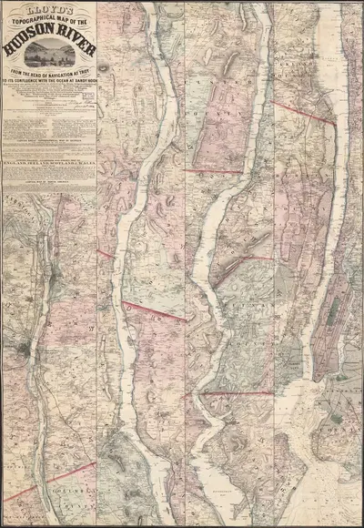 Lloyd's topographical map of the Hudson River by James T. Lloyd, 1865 — digital art print download