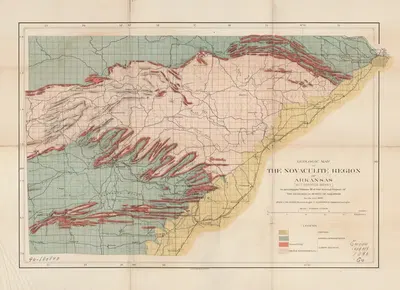 Geological map of the novaculite region of Arkansas by John Casper Branner, 1890 — digital art print download