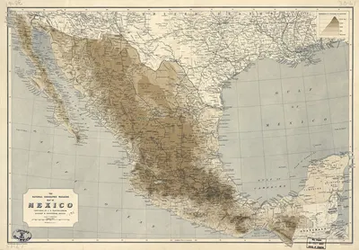 The National Geographic Magazine map of Mexico by John George Bartholomew, 1911 — digital art print download