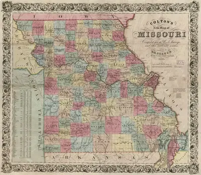 Новая карта Миссури Колтона by Джозеф Хатчинс Колтон, 1851 — digital art print download
