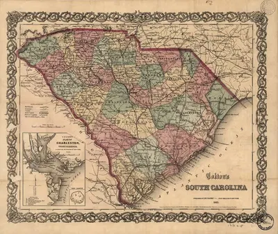 Colton's South Carolina. by Joseph Hutchins Colton, 1865 — digital art print download