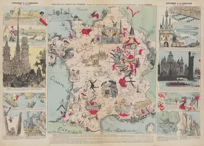 New Map of France, After the Latest Discoveries of the Scientists and Explorers by Albert Robida, 1882 — digital art print…